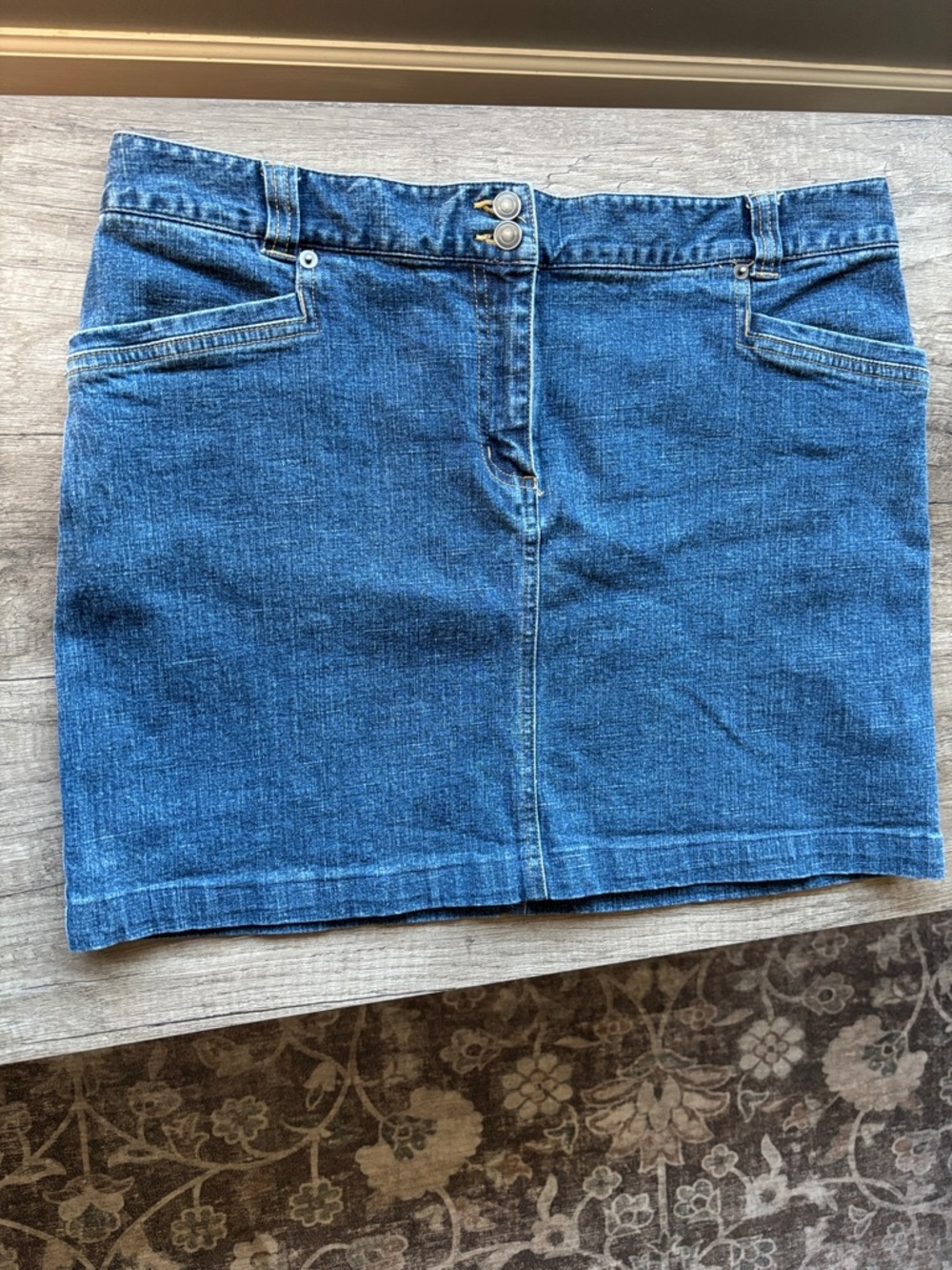 Classic Blue Denim Mini Skirt with Front Button Detail